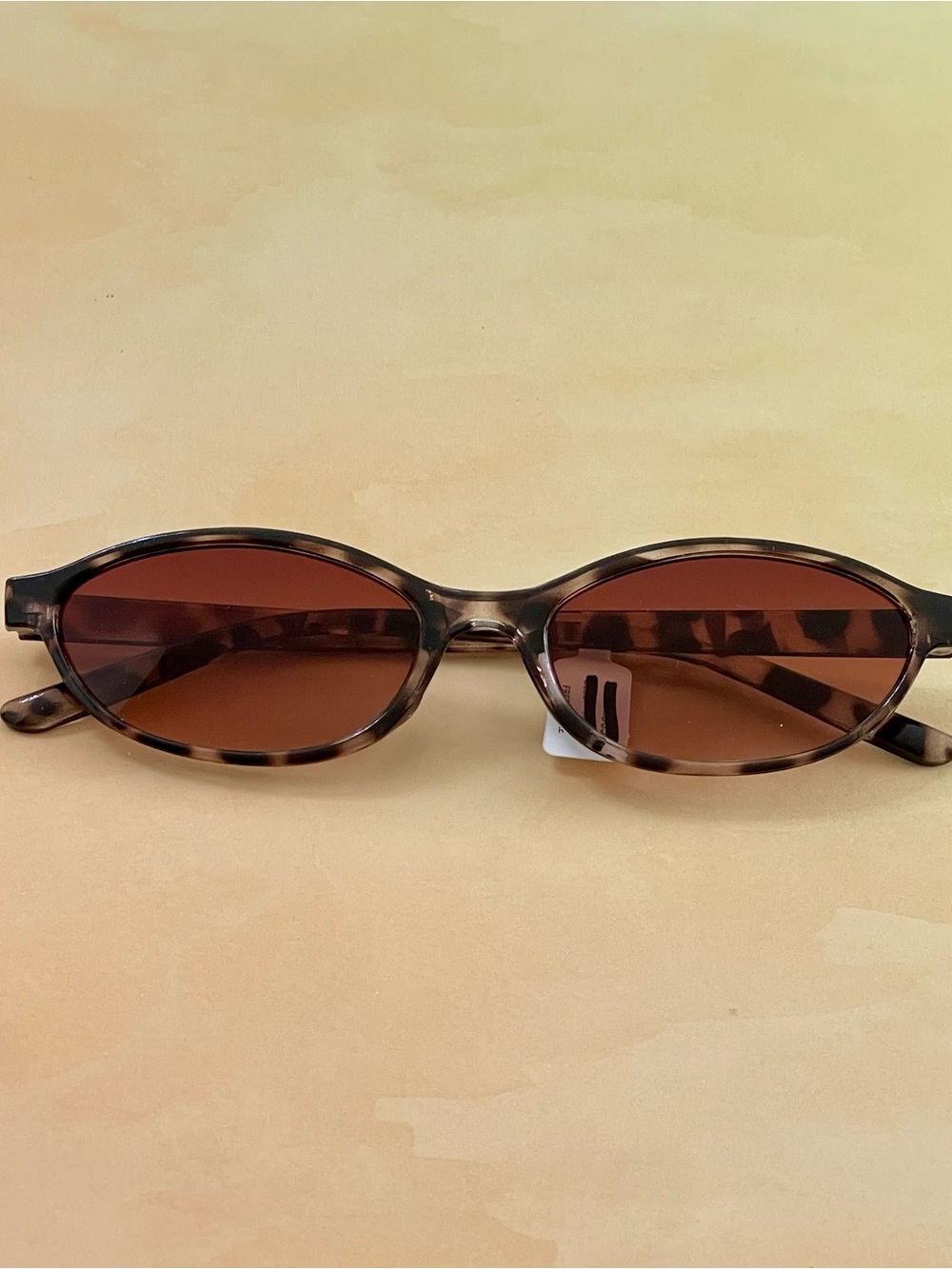 Tortoiseshell Slim Oval Retro Boho Sunglasses - Brown Lenses - Picture 5 of 12